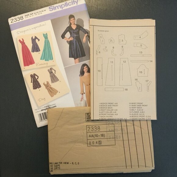 Uncut Simplicity 2338 Misses Dress Pattern Sizes 10-18 - Picture 2 of 3